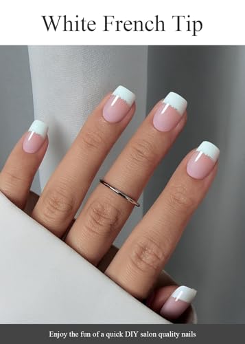 Semi Cured Gel Nail Strips (A White French Tip), Clear Base, 20 Pcs Gel Nail Wraps, Stickers, UV Light Required, Salon Quality, Long Lasting
