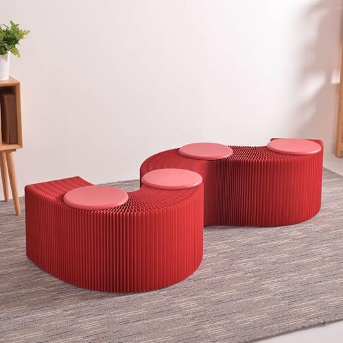 Image of Kraft Paper Rectangle Ottoman - Folding Bench Rest for Bedroom & Entryway, Collapsible Stool with Pad, Portable Stool & Square Ottoman for Living Room Decor, Space-Saving Footrest, Red, 4 Seats
