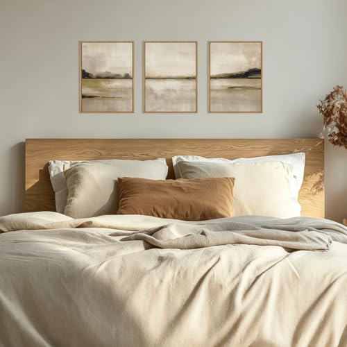 Image of KAIRNE Neutral Abstrcat Landscape Framed Canvas Wall Art Set, Retro Mountain Lake Wall Decor, Vintage Tan Scenery Art Prints, Modern Nature Artwork for Living Room,Bedroom,Farmhouse,Office-12 x16 x3