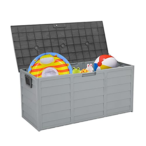 Westhl Resin Deck Box,75 Gallon 260L Outdoor Garden Plastic Storage Deck Box Chest Tools Cushions Toys Lockable Seat (Grey) #TOP7