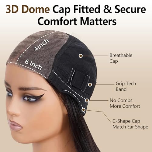 Glueless Wigs Human Hair Pre Plucked Pre Cut 20 Inch Magic Human Hair Wig that Can Change Colors 6x4 Straight Hd Lace Front Wigs for Women 200% Density Nature Black Wig with Red