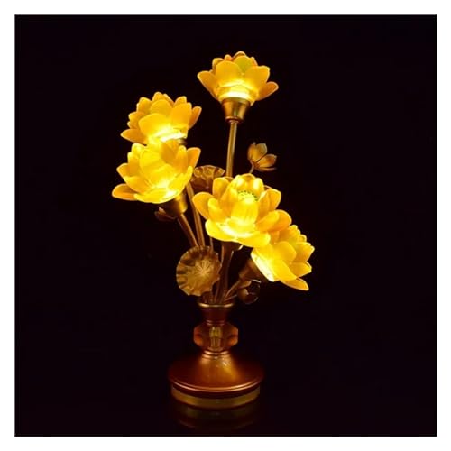 Lampe d'autel bouddhiste LED 5 lotus pour rituel de prière au temple