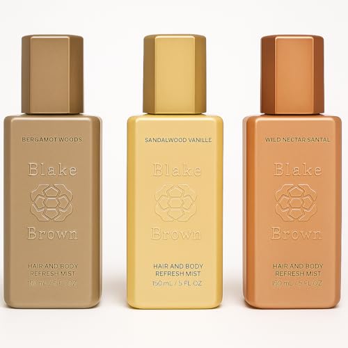 Blake Brownn Hair and Body Refresh Mist Gift Set, Bergamot Woods, Sandalwood Vanille, Wild Nectar Santal, Fresh Citrus and Woody Floral Scents, 5 fl oz, 3 Pack
