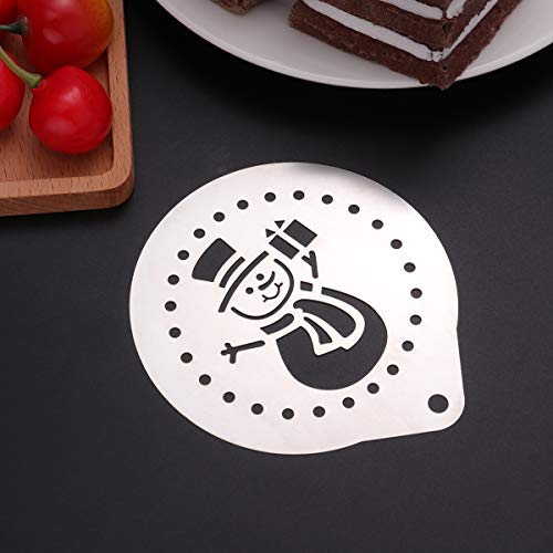 Nuevo Plantilla de café de Navidad de acero inoxidable Plantilla de decoración de pasteles Barista Muñeco de nieve hueco… - Imagen 7