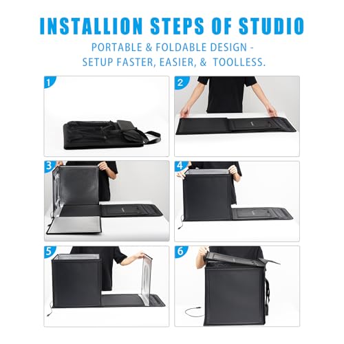 SYSCLOUD Photo Studio Light Box, 20"x20" Professional Photography Photo Light Box with 160 LEDs Lights & 6 Kinds Double-Sided Color Backgrounds for Product Picture Photography