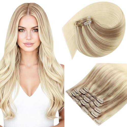 Sunny Hair Clip in Hair Extensions Real Human Hair Blonde Ombre 12 Inch