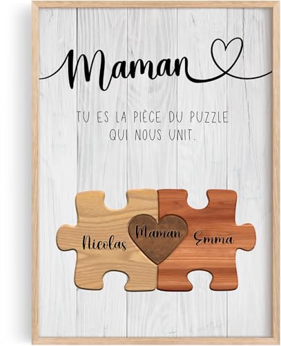 Cupdarling® – Poster personnalisé pour maman – « Tu es la pièce du puzzle qui nous unit » – Cadeau pour la fête des mères avec message –...