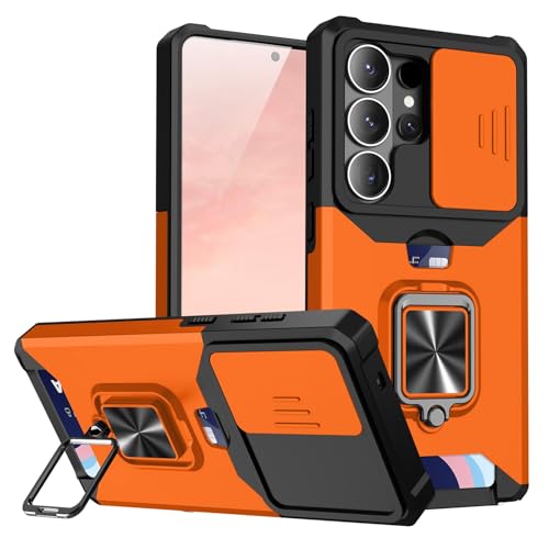 Coque rigide en silicone orange pour Samsung S24 avec porte-carte