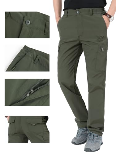 Aotoyou Wanderhose Herren Hose Wasserdicht Cargohose Schnelltrocknend Outdoorhose Softshellhose Trekkinghose Funktionshose Männer mit 6 Taschen, Army Grün M
