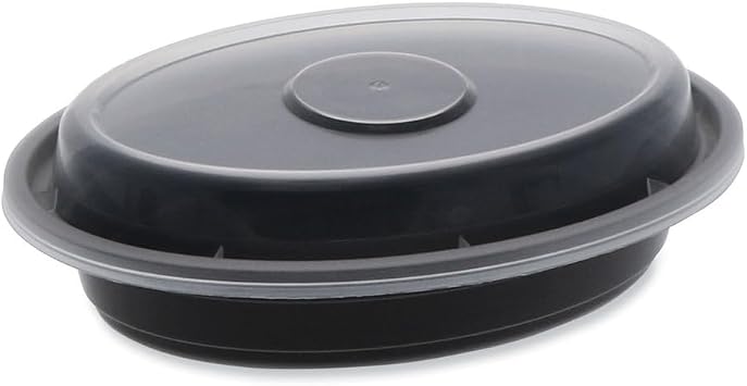 Newspring VERSAtainer Microwavable Containers, Oval, 6 oz, 5.7 x 4 x 1.1, Black/Clear, Plastic, 150/Carton