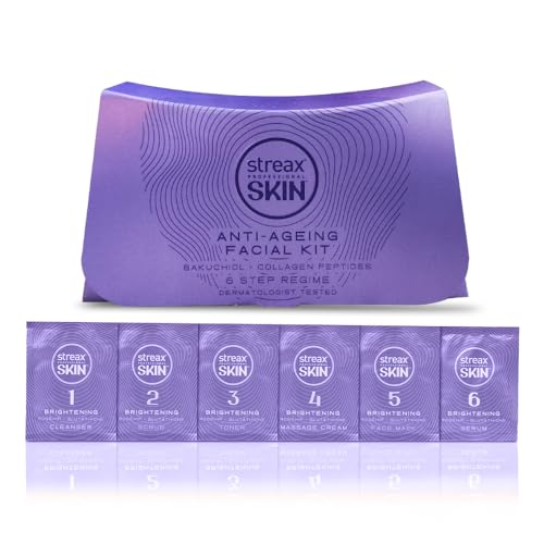 Image of Streax Professional Anti Ageing Facial Kit for Wrinkle Reduction, Firming & Youthful Glow, Reduces Fine Lines, Boosts Collagen, 6 Step Professional Salon-Like Mini Facial Kit at Home (30g + 15ml)