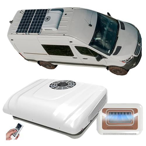 Aire acondicionado mejorado de 12V y 24V CC, ultrasilencioso, con pantalla de temperatura,refrigeración de 12000BTU para autocaravanas,camiones y furgonetas.Tamaño de instalación 22.8×10.6in ,12V