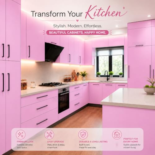 Image of HOME13 Pink Wallpaper Peel and Stick Pink Contact Paper Removable Self-Adhesive Wallpaper Matte Contact Paper for Cabinets and Drawers Girls Bedroom Vinyl Wall Paper (20x120 Inch)