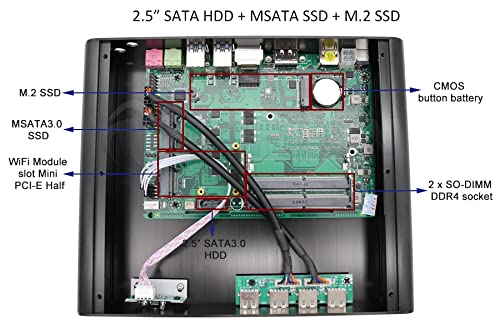 Barebones - Mini PC de escritorio silencioso sin ventilador Intel i7-10510U CPU Windows 10 y Linux, compatible con 4K HDMI, DisplayPort, LAN, WiFi, Bluetooth, NVMe mSATA, SSD SATA de 2.5 pulgadas