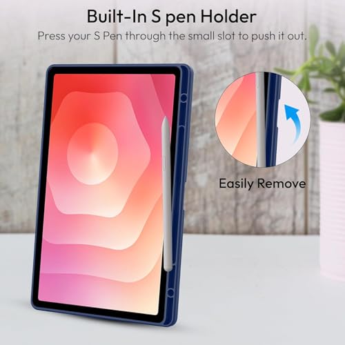 Image of ProElite Cover for Samsung Galaxy Tab S11 11 inch, Smart Flip Case Cover for Samsung Galaxy Tab S11 11 inch with Pen Holder, Dark Blue [Transparent Back]