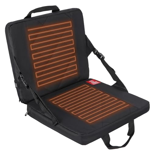 REDCAMP Heated Stadium Seat with Back Support 3 Level Heating Foldable Pad for Bleacher Hunting Camping Office (Black 38 * 33 * 33cm 600D Oxford Quilted Cotton Pearl Sponge No Power Bank