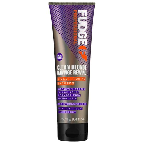 Fudge Professional Clean Blonde Damage Rewind Shampoo | Intensives violettes Tönungsshampoo für blondes Haar, Bond Repair-Technologie, sulfatfrei – 250 ml
