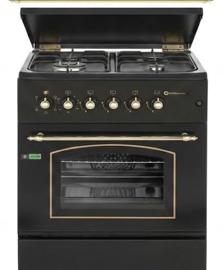 SOLTHERMIC F6S40E5RB COCINA GAS CON HORNO ELECTRICO TURBO INCORPORADO/NEGRA RUSTICA CON MANDOS DORADOS/ANCHO 60 CMS / 4 FUEGOS CON ENCENDIDO AUTOMATICO/HORNO MULTIFUNCION 60 L. / ALTA GAMA