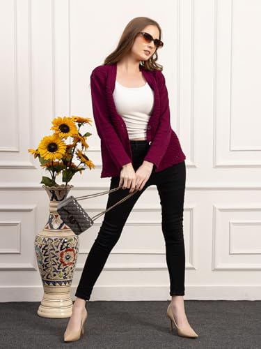 Image of Women's Winter Woolen Cardigan | Full Sleeve Textured Buttoned Sweater for Women | Soft Wool V-Neck Warm Knitted Outerwear for Office & Casual Wear