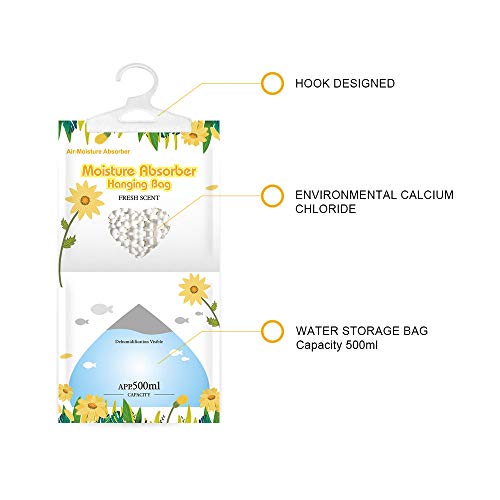 Image of CANAGER Hanging Moisture Absorber, Fresh Scent Moistureproof Hanging Bag, Hanging Closet Dehumidifier Bags(8 packs), Moisture Absorb 12.5 oz