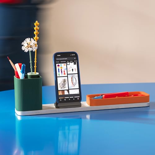 Image of DailyObjects Bar Desk Organizer for Office Desk & Study Table | Premium Aluminium Base Tray with Pen Stand | Phone Stand & Multipurpose Workspace Storage - (Quartz)