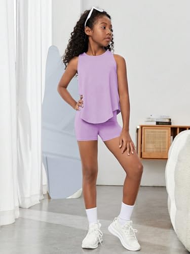 Image of BEAUDRM Girl's 2 Piece Workout Outfits Crop Top and Shorts Athletic Sets | Activewear Sets,Dance Sets,Tumbling Outfits,Hip Hop Dance Outfits,Cheer Practice Outfits for Girls