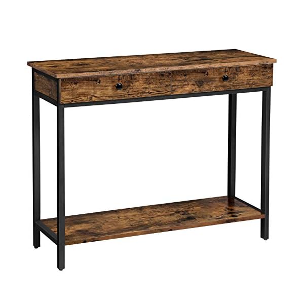 VASAGLE Console Table, Entrance Table, Sofa Table with 2 Drawers, Steel Frame, Stable, for Hallway, Bedroom, Living Room, Industrial Style, Rustic Brown and Black LNT010B01