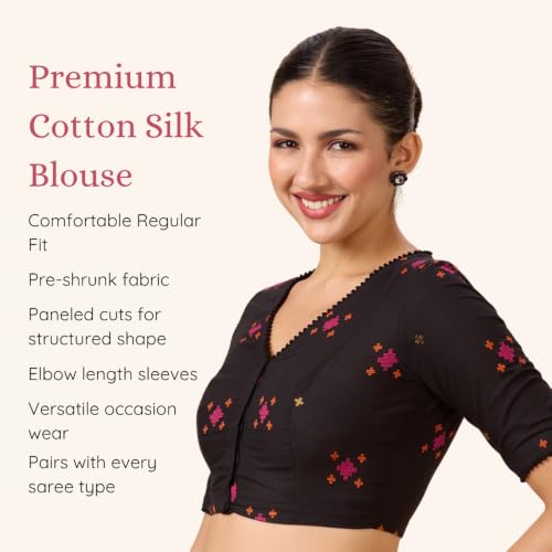 Image of Studio Shringaar Women's Cotton Multicoloured Ikat Readymade Saree Blouse with Underarm Sweat Pads (Pack of 14 Pads)