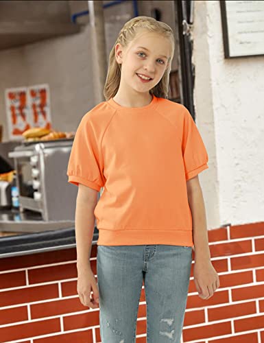 Image of Girls' Puff Short Sleeve Solid Color Basic Tee Shirt Orange