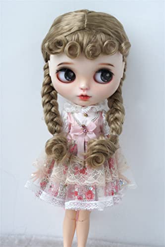 JD723 9-10inch 23-25cm Double Thick Braid Pony Curls Bangs Synthetic Mohair BJD Doll Wig (Ash Brown)