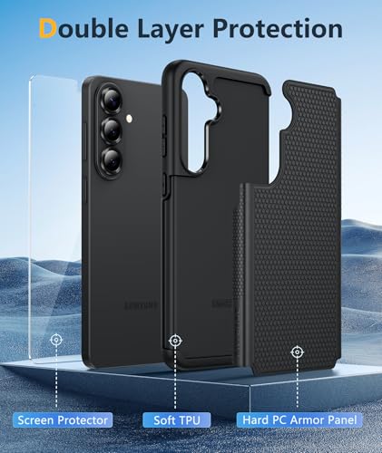 Image of FNTCASE for Samsung Galaxy S26 Case: Military Grade Drop Protection, 14ft Drop Protective, Screen Protector Included, Anti-Slip Texture TPU+PC Dual Layer Shockproof Phone Case Cover (Black)