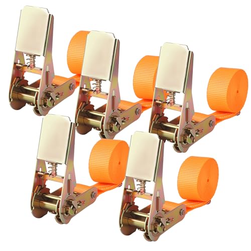 5 Stück Spanngurte mit Ratsche Zurrgurt Orange Spanngurte 25mmx2m mit 800kg Tragkraft Verstellbarer Ratschengurt Set Für Fahrräder Trolleys Motorrad Gepäck nach DIN EN 12195-2 (Orange 25mmx2m)