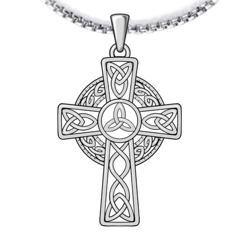 Collier avec pendentif en forme de croix celtique irlandaise argent 55cm homme