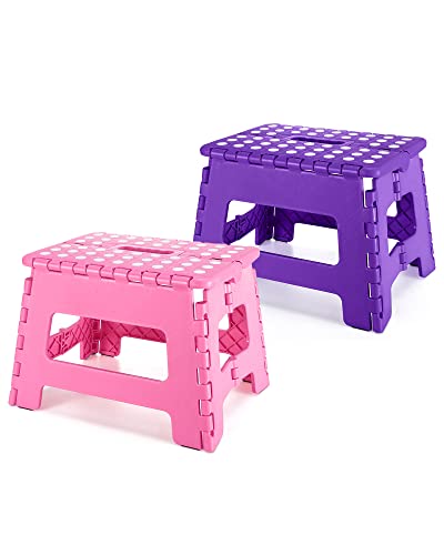 Dyforce Non-Slip Folding Step Stool - 9 Inch Height Heavy Duty Foldable Stool For Adults Kids, Small Step Stool Camping Stepping Stool - Pink&Blue #TOP19