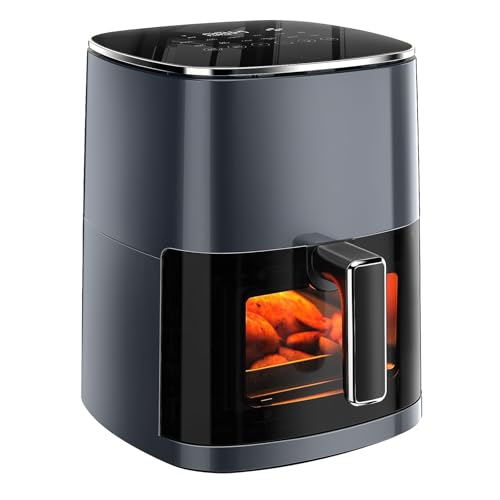 iPower Air Fryer - 6.34 QT Digital Airfryer with 12 Presets Functions and Visible Window, Nonstick and Dishwasher-Safe Basket, 1700 Watts, Gray