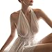 Juaugusep Women Halter Lingerie Dress, Sexy Deep V Neck Sheer Mesh Babydoll Backless Chemise Nightwear (White, One Size)