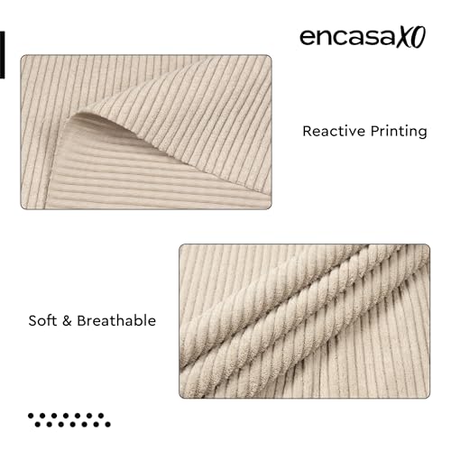 Image of Encasa XO Corduroy Fabric by the Meter, 59 inch Wide Premium 238 GSM Polyester Upholstery & Sewing Material, Soft Ribbed Light Grey Fabric for Sofa /Cushion Covers, Trousers, Curtains & DIY Crafts