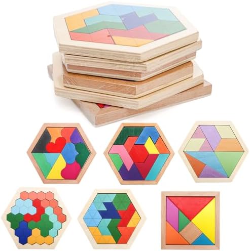 Yopay 6 Pack Wooden Tangrams Puzzles for Kids, 6 Styles Brain Tea...