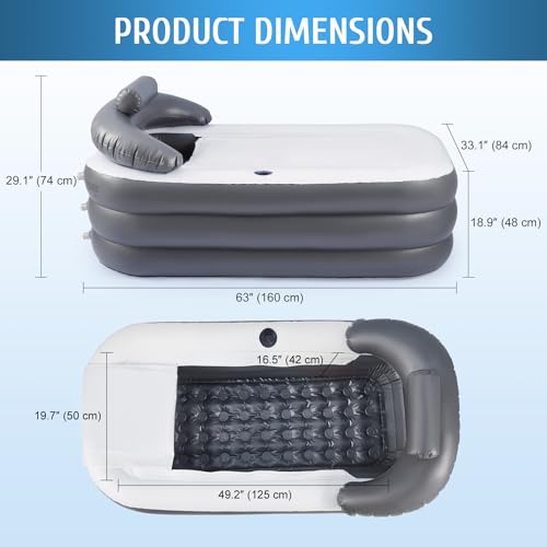 Foto de CO-Z Bañera inflable con bomba de aire eléctrica, bañera portátil con funda de almohada de baño inflable, soporte para vasos de drenaje, bañera independiente plegable para exteriores, para adultos (imagen 4)