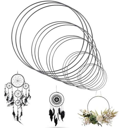 Metallringe zum Basteln,15 Stück Metall Makramee Reifen 5 Größen Metallring Schwarz Traumfänger Ringefür die Herstellung Hochzeit Kranz Dekor Traumfänger (10,15,20,25&30cm)