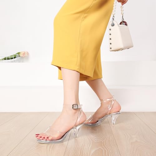 NBUUNBU Clear Heels For Women Ankle Strap Heels Sexy Transparent Platform Strappy Heel Sandals Open Toe Slingback Stiletto Comfy Dress Shoes High Pump Slip On Mules3