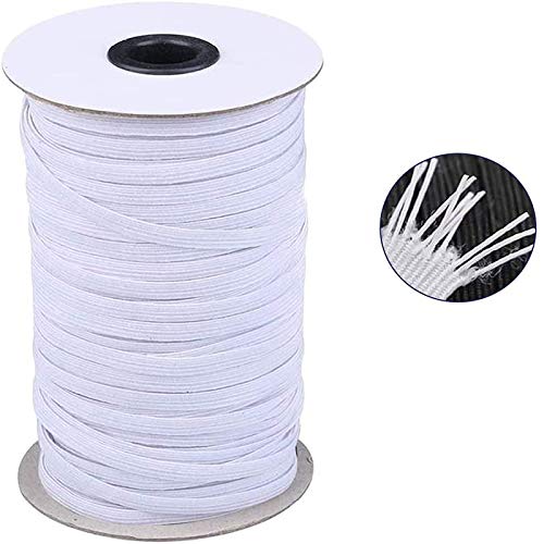 Cuerda elástica de mercería, 6 mm de ancho, elástico, color blanco