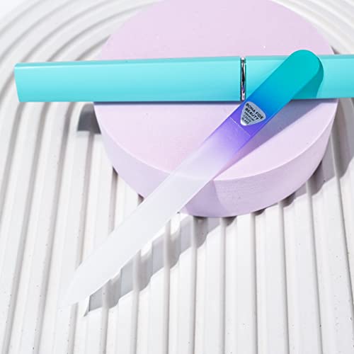 Glass Nail File With Case, Czech Glass Fingernail Files, Manicure Nail File For Natural Nails, Expert Precision Filing + Smooth Finish - Bona Fide Beauty Pastel Premium Nail Filer #TOP3