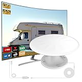 RV TV Antenna Outdoor for Camper, 360° Omni-Directional Digital Antenna with Amplified – 4K 1080P Long Range VHF/UHF for Local Channels – RV, Truck, Boat, and Camping