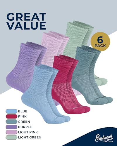 Image of Pembrook Knit Diabetic Socks for Men & Women - 6 Pairs, Wide Non Binding Neuropathy Socks for Women, Smooth Toe Seams
