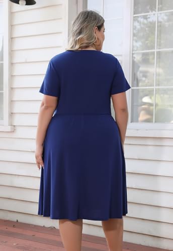 Image of Nemidor Women Plus Size Casual Dress Midi Flt Flare Pocket