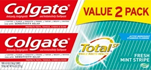 Colgate Colgate total toothpaste, fresh mint stripe gel, 4.8 oz. 2-pack, 9.6 Fl Oz