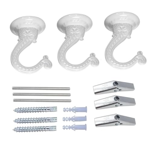 Image of Large Swag Ceiling Hooks Heavy Duty Swag Hook 3 Sets with Hardware for Hanging Plants Ceiling Installation Cavity Wall Fixing (3, White)
