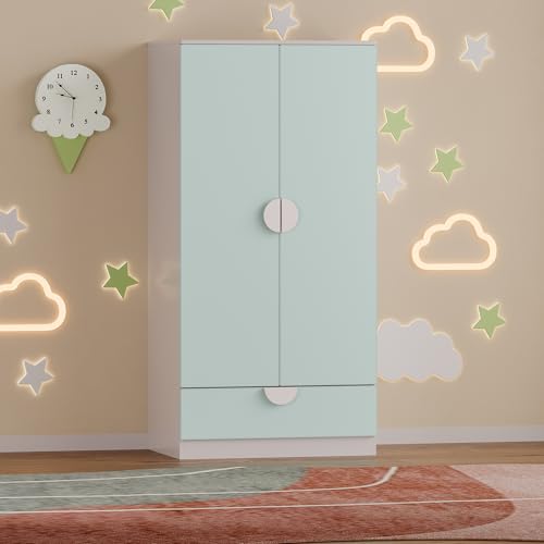 [en.casa] Armadietto Guardaroba per Cameretta Bambini con Appendiabiti e Cassetto Mobile a Misura di Bimbi per Vestiti e...