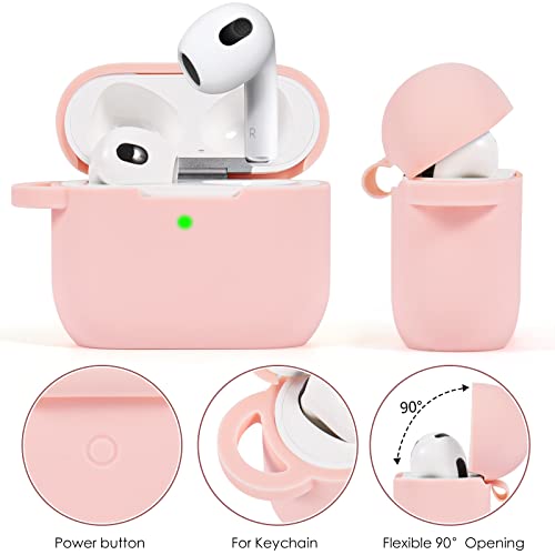 Image of VISOOM Case for Airpods 3 Pink Airpods 3rd Cases 2021 Silicone for iPod 3 Earbuds Case Cover Women Wireless Charging Case with Accessories Girl Bling Keychain for Apple Ear Buds 3rd Generation